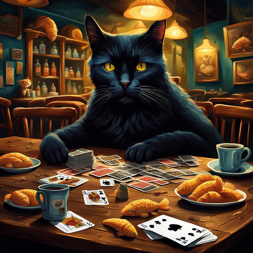 Bees Playing Cards in Night Cafe: Detailed Matte Painting