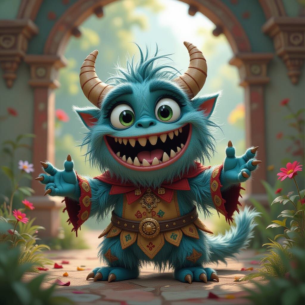 Adorable Monster's Fierce Roar in Ornate 3D Style