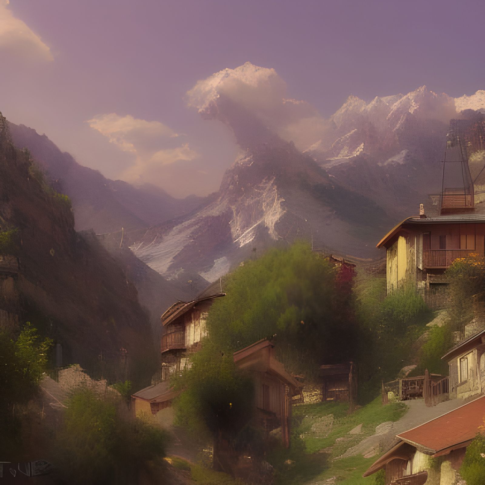 Pyrenees Mountain Town: Hyperdetailed Concept Art