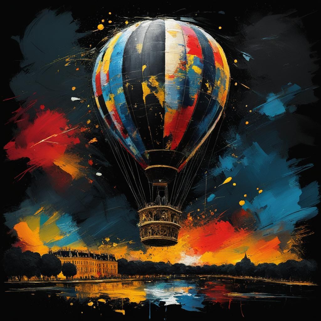 Versailles Hot Air Balloon at Night in Acrylic Style