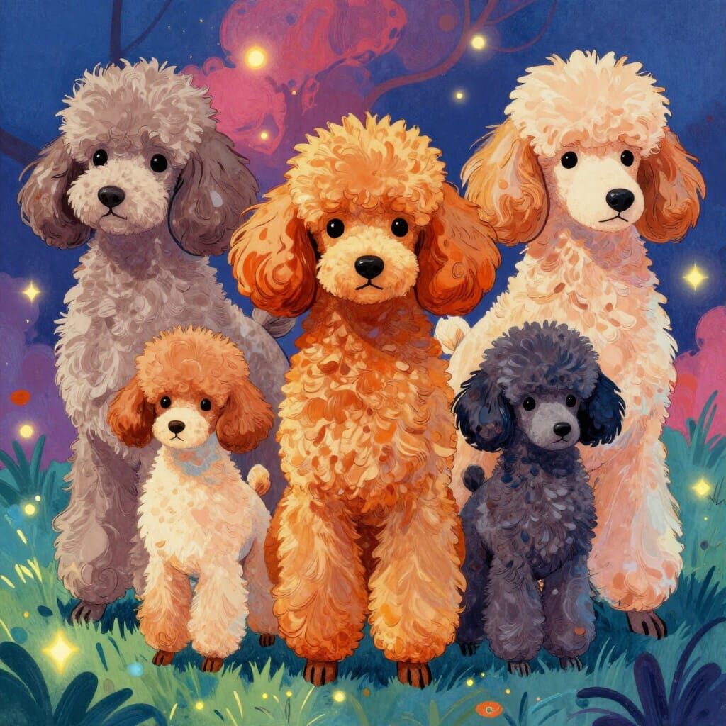 Whimsical Poodle Illustration in Fairytale Graphic Style