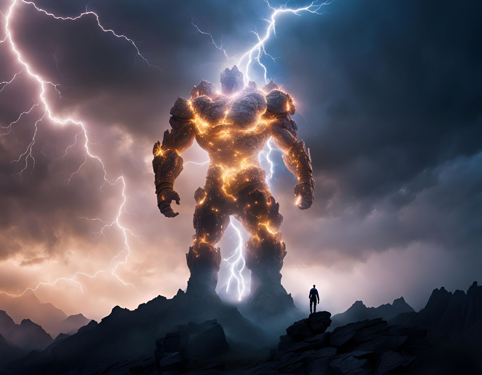 Giant Colossus Dominating Mountain in Fantasy Style