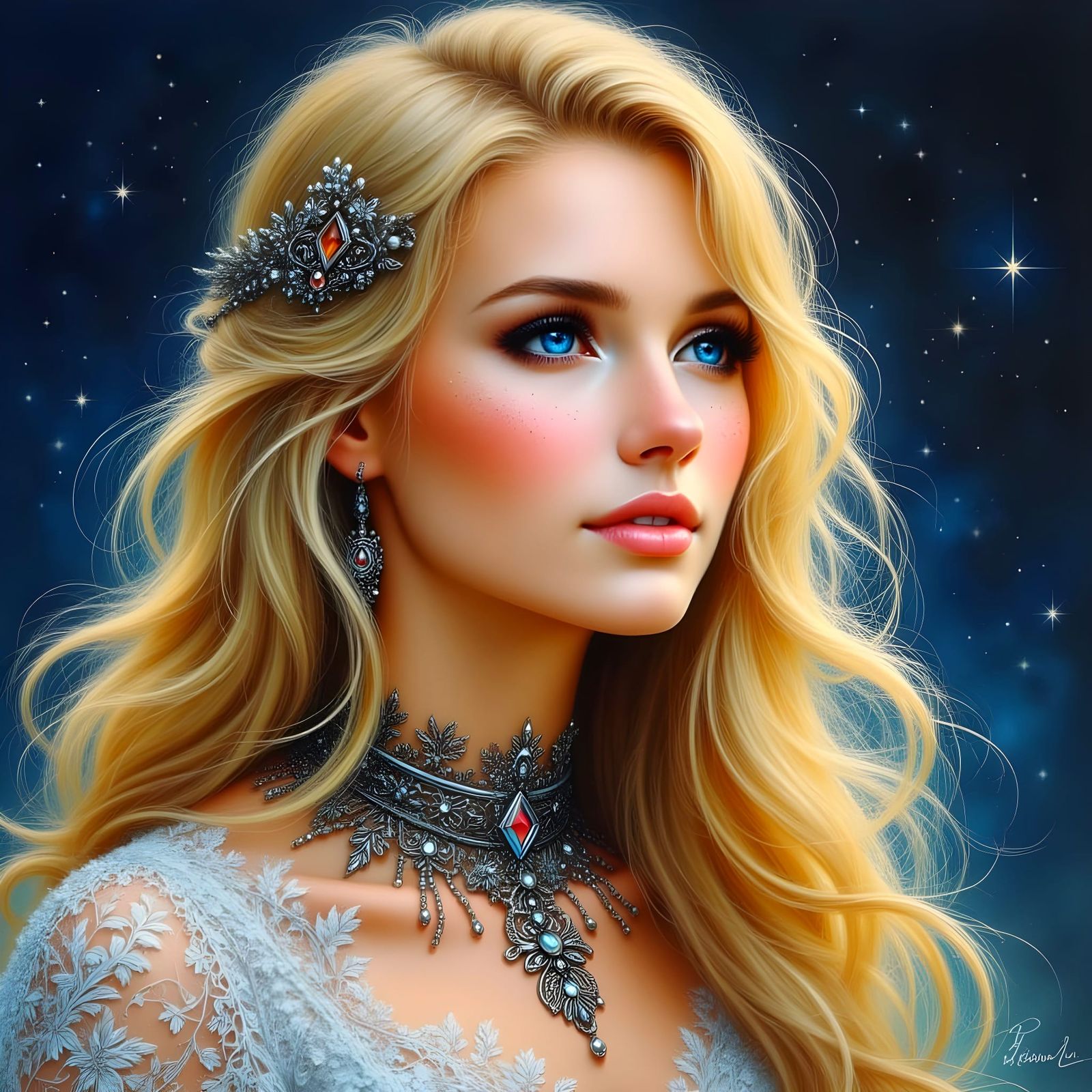 Norse Goddess Portrait in Watercolor Style