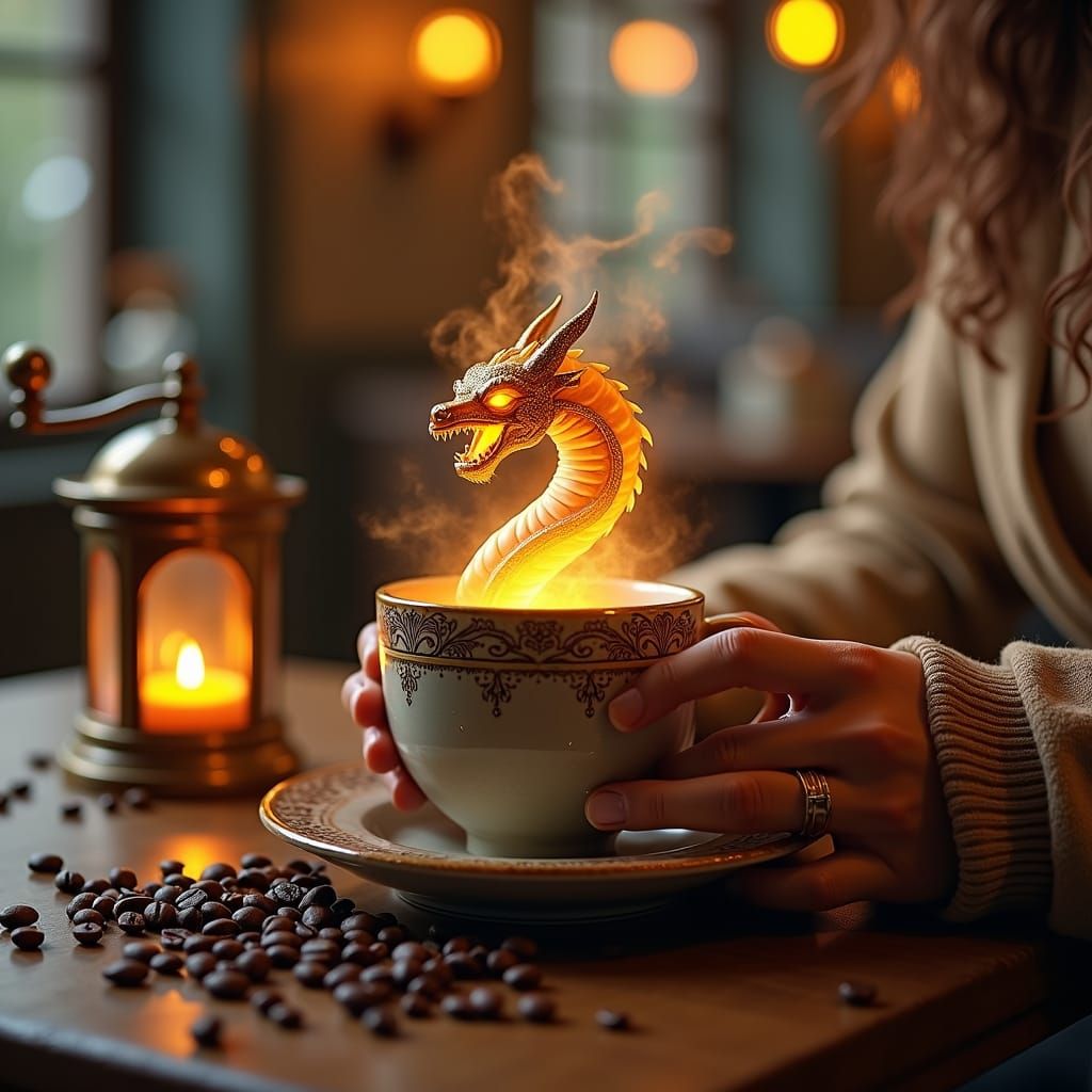 Coffee Cup Demon Steam in Fantasy Art Style