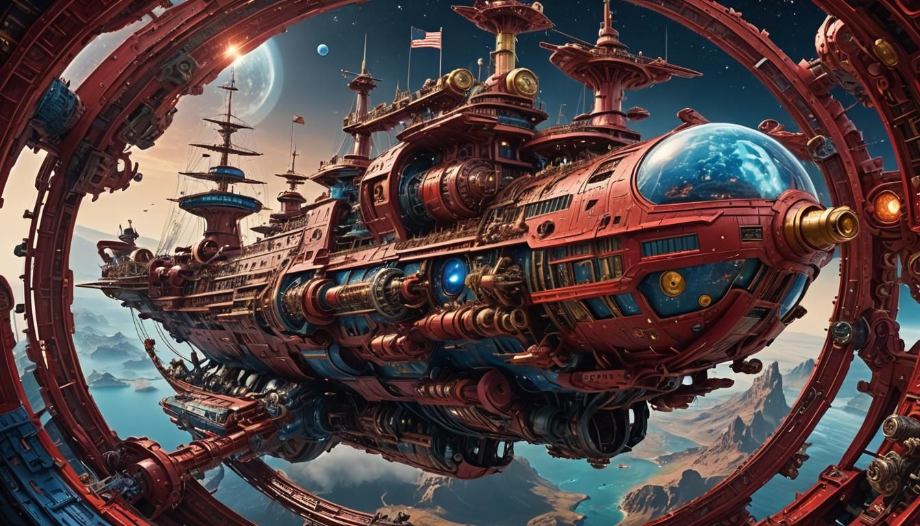 Royalpunk Starship with Red and Gold Details