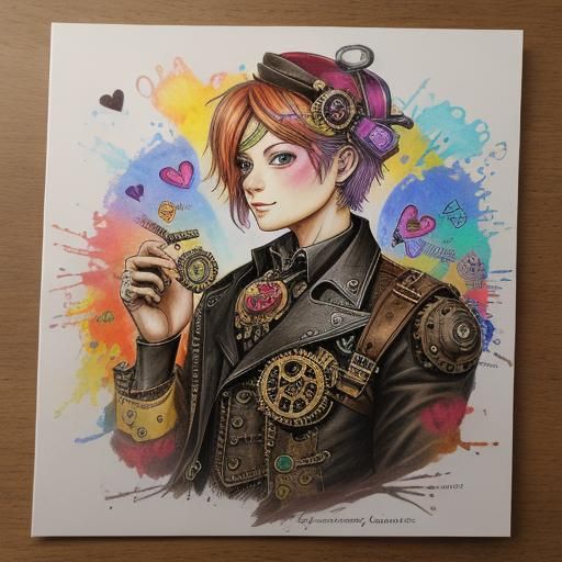 A steampunk atomically correct hearts ,Kids Crayon drawings ,colored drawing ,
metal Dreamcather , hearts, hearts an...