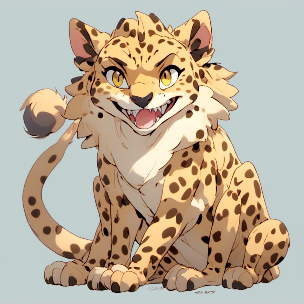 Pokemon-Like Cheetah Laughing in Anime Style
