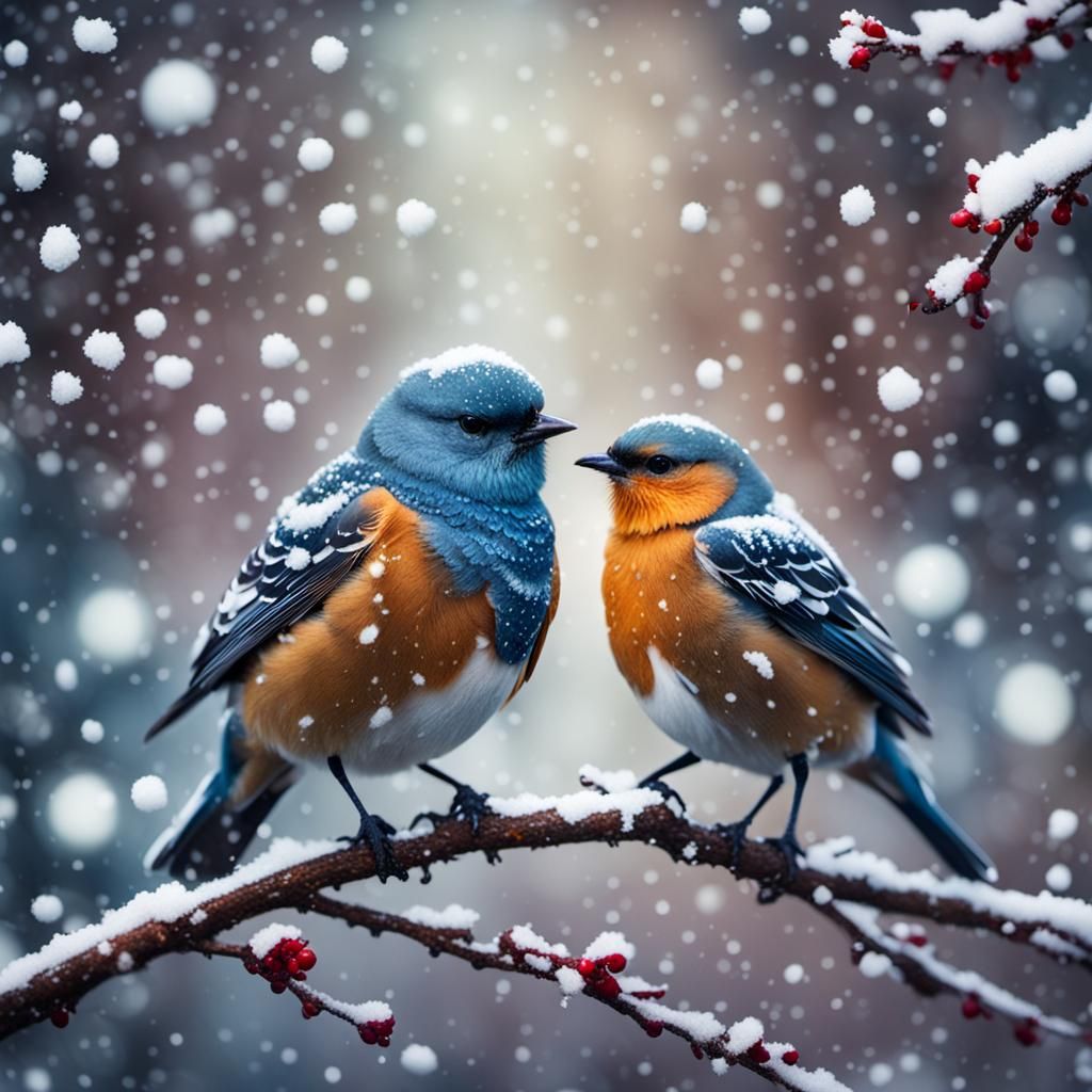 two birds in the snow