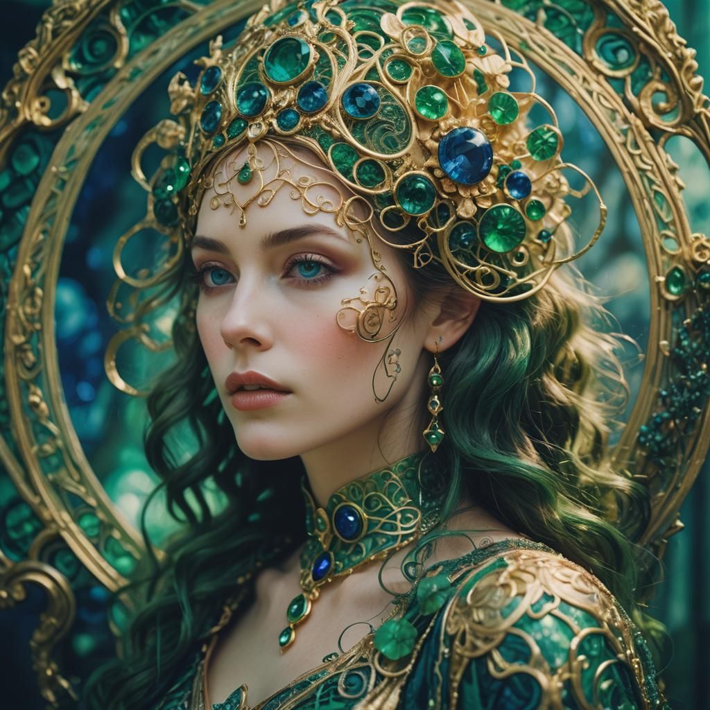 Mystical Woman Portrait in Art Nouveau Style