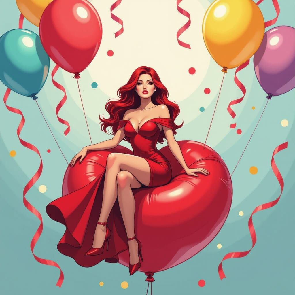 Scarlet Witch on Party Balloon, Whimsical Art