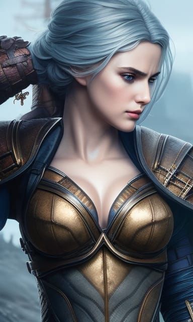 Ciri in Intricate Armor: Hyperrealistic Digital Illustration