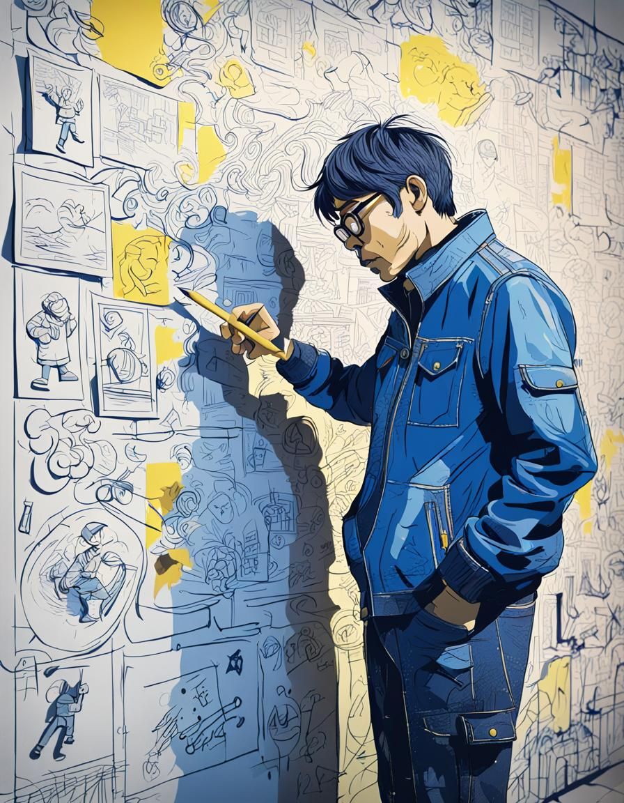 Humorous Man's Doodle Art in Studio Trigger Style