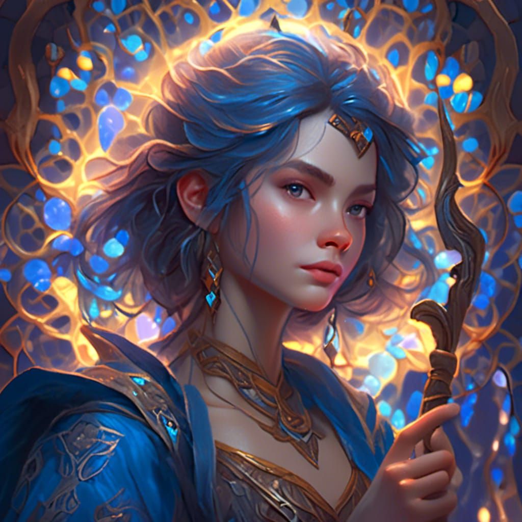 Teenage Sorceress Portrait with Magic Staff