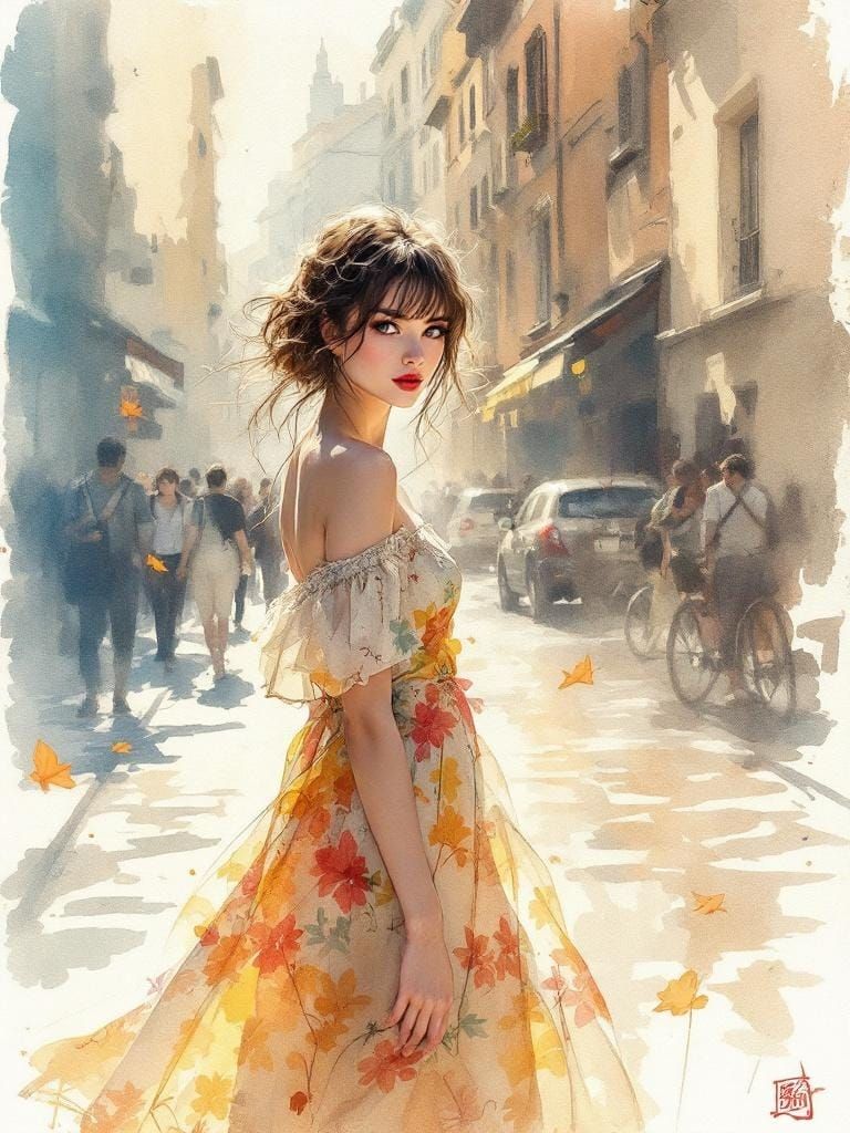 Italian Figure Study in Atmospheric Watercolor Style