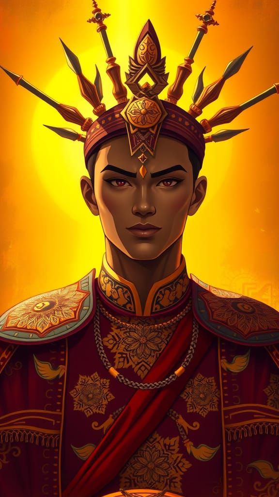 Serene Yoruba Warrior in Opulent, Biomechanical Armor, Illum...