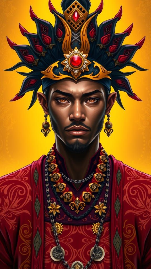 Serene Yoruba Warrior in Opulent, Biomechanical Armor, Illum...