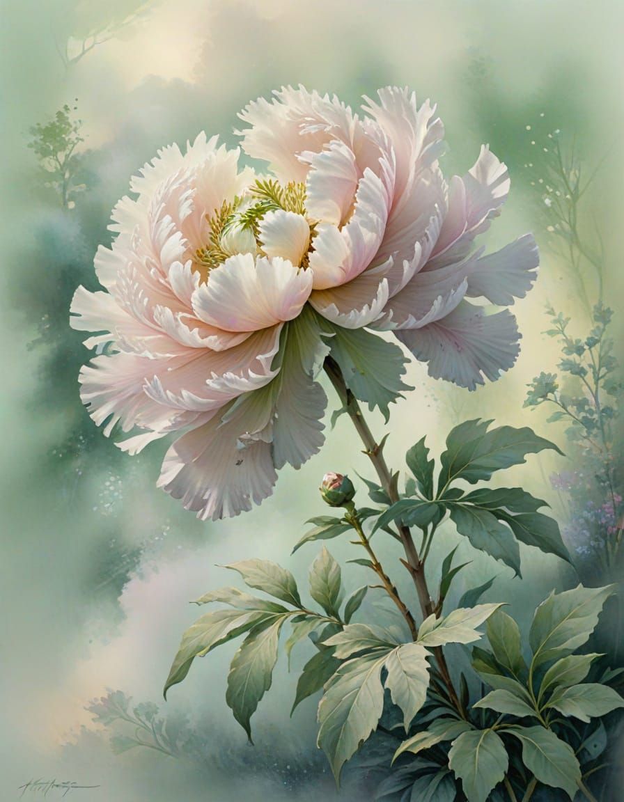 Ethereal Pink Peony Blossom in Watercolour