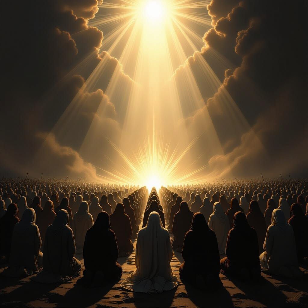 Divine Light Inspires Kneeling Multitude in Epic Digital Pai...