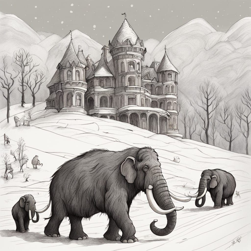 Woolly Mammoths in Art Nouveau Landscape