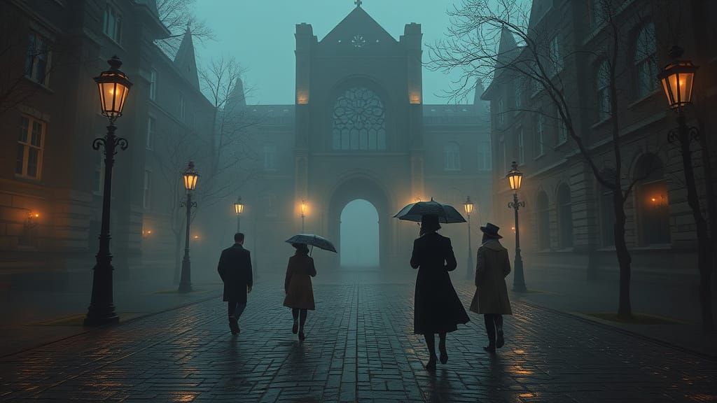 Twilight University Courtyard in Atmospheric Style