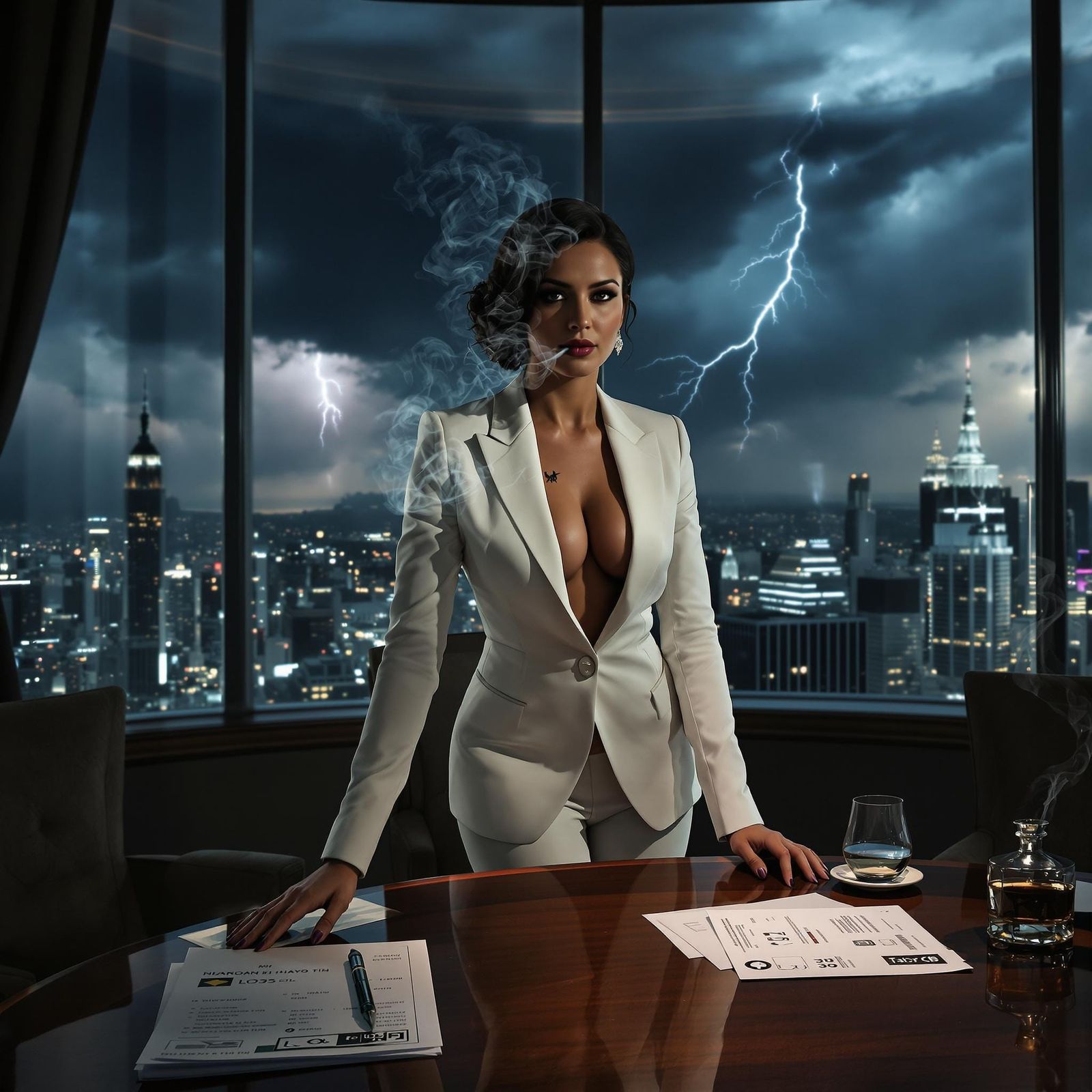 Elegant Powerhouse in a Smoky Boardroom