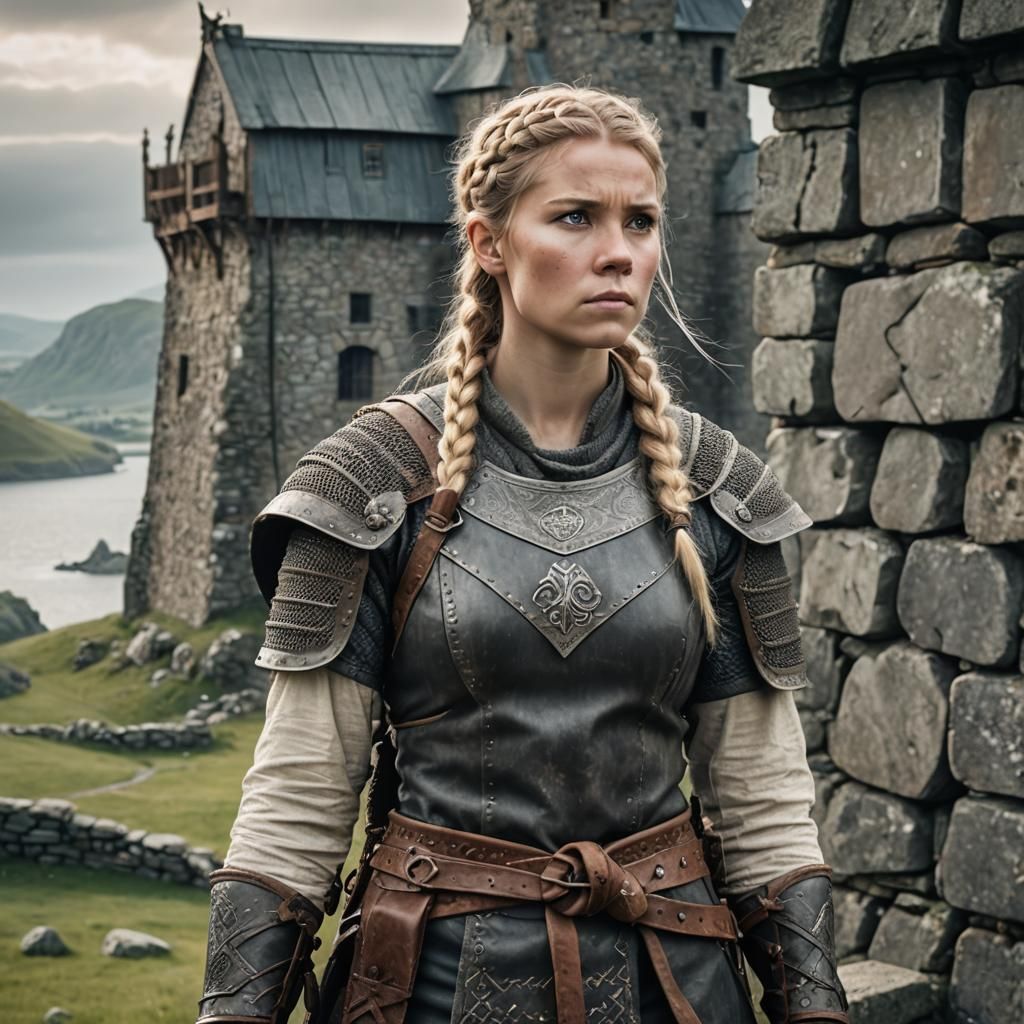 Viking Warrior Woman Guarding Stronghold