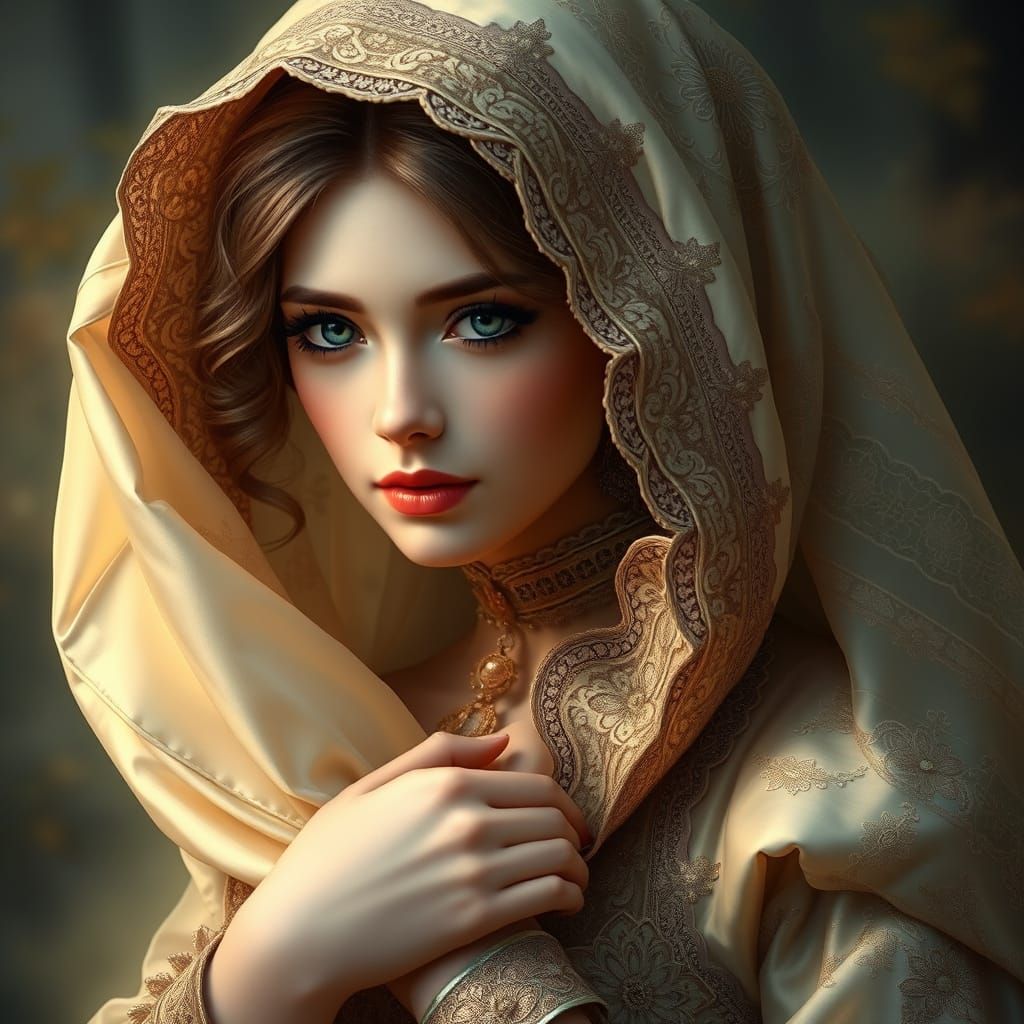 Ethereal Noblewoman Reveals Her Serene Face in a Dreamy Mist