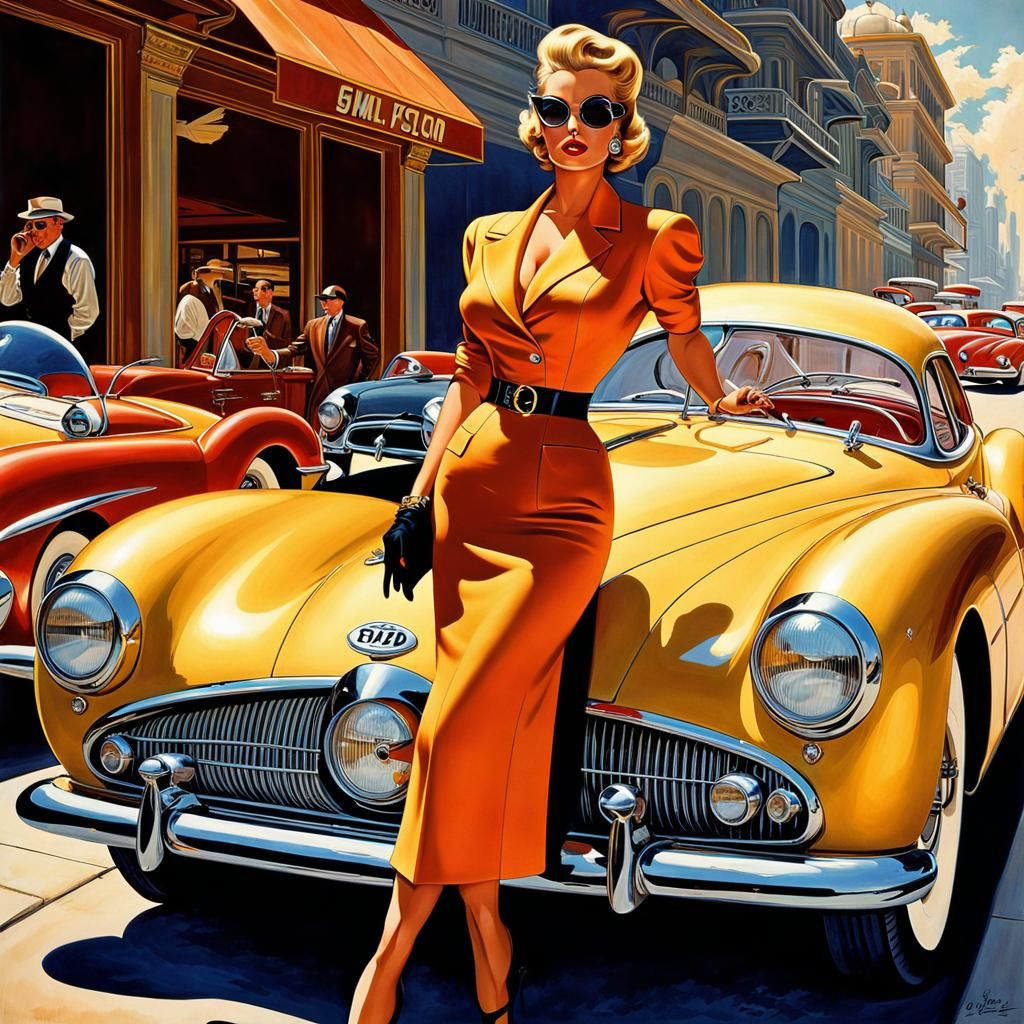 Vintage Sports Car Poster in Comic Book Style