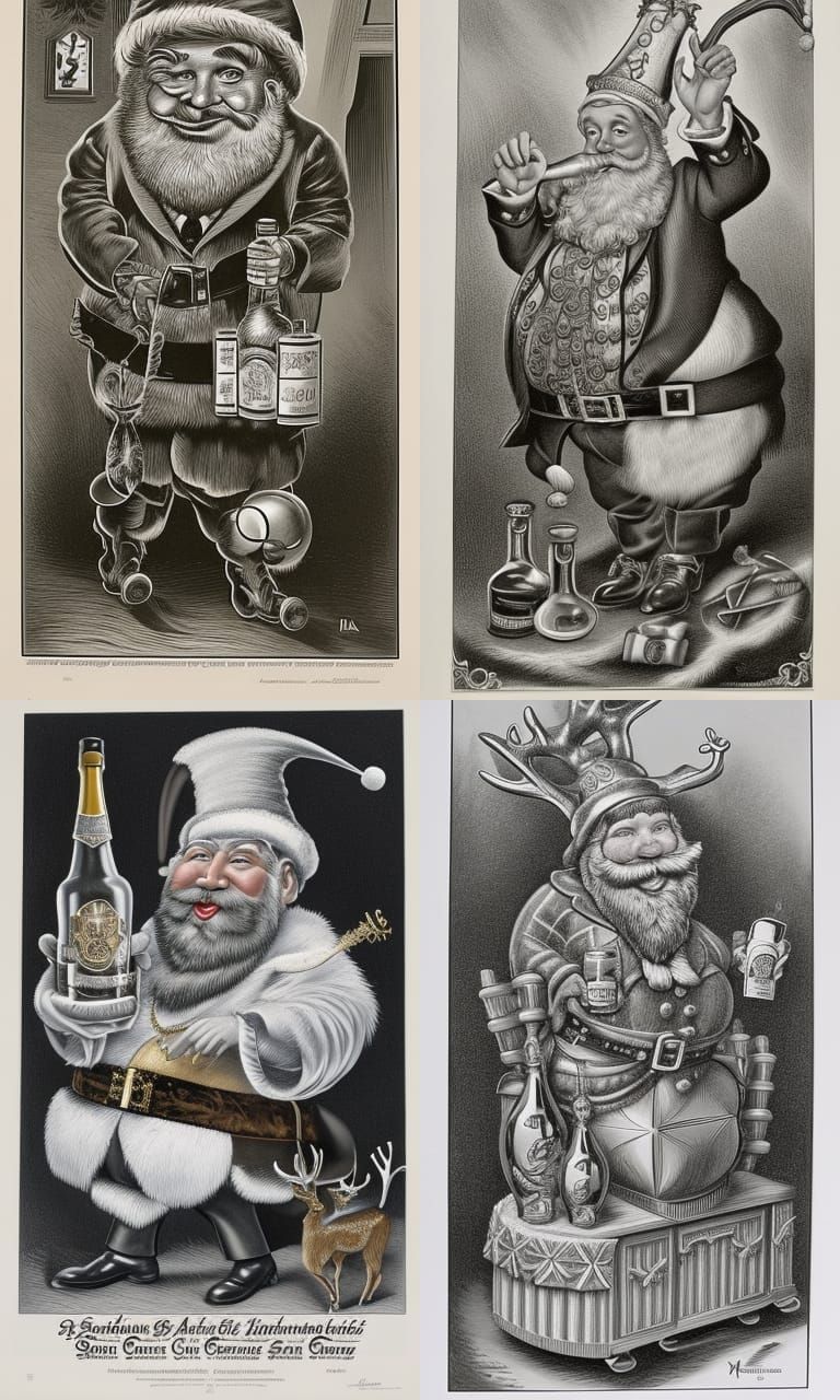 Humorous Caricature of Drunk Santa Claus