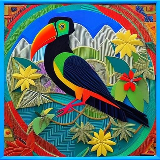 Mosaic Toucan Collage in Realist Style