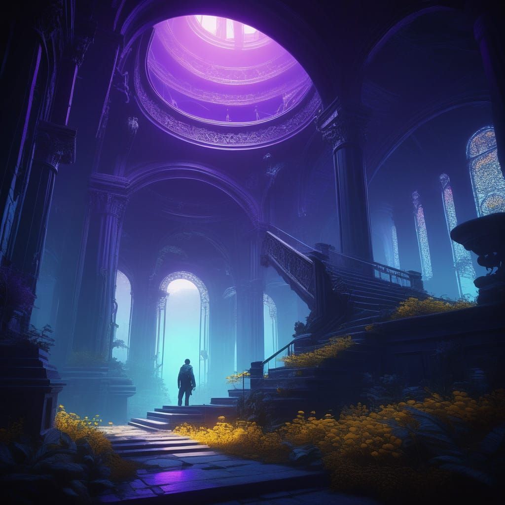 Mystical Dark Fantasy Scene in Art Nouveau Style with Vibran...