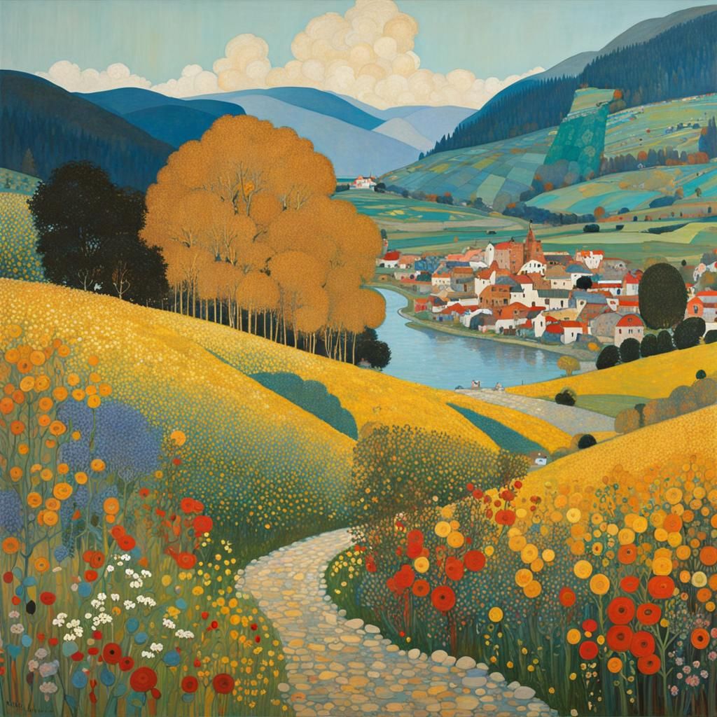 Fantasy Landscape in Art Nouveau Style