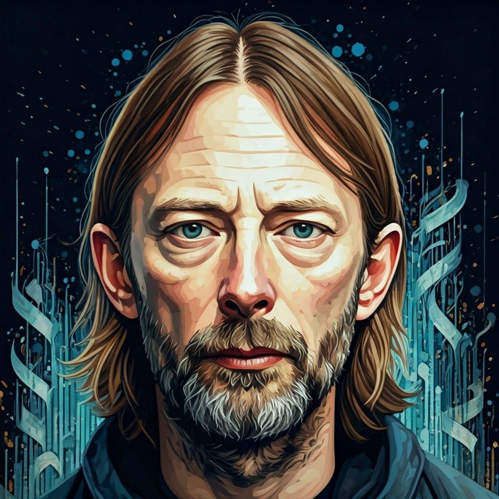 Thom Yorke Portrait in Liquid Gouache Watercolor