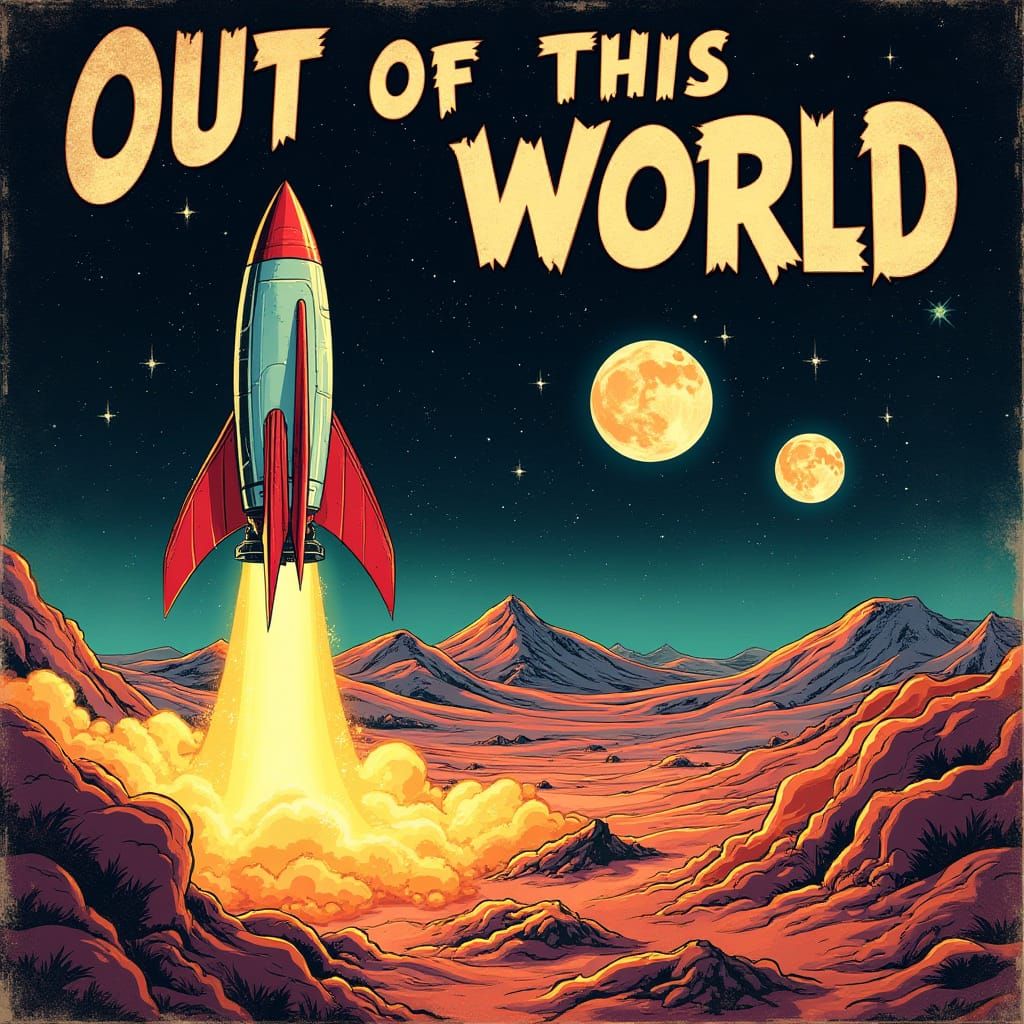 Retro Sci-Fi Comic Cover: Rocket Blasts Off