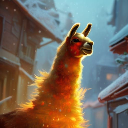 Cute Llama on Christmas Morning, Detailed Concept Art