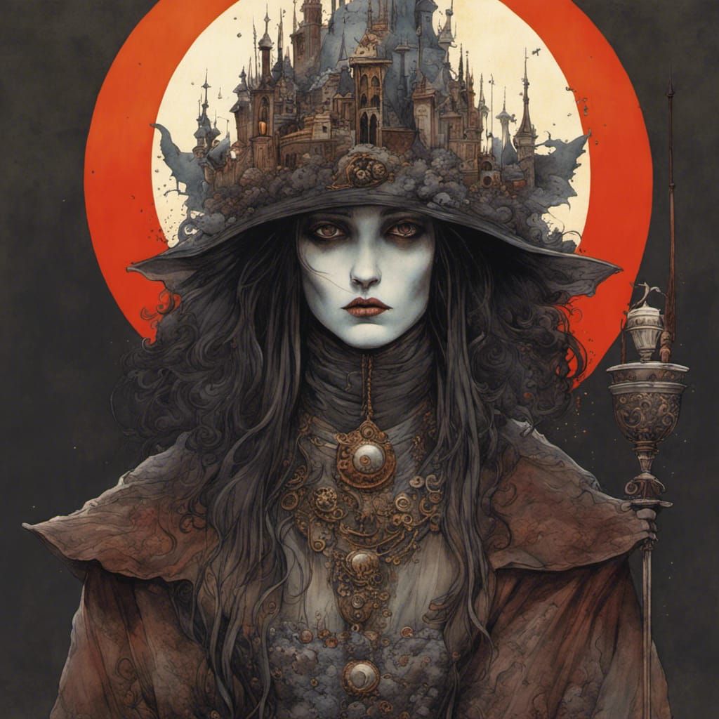 Beautiful Vampire Personification in Watercolour Style