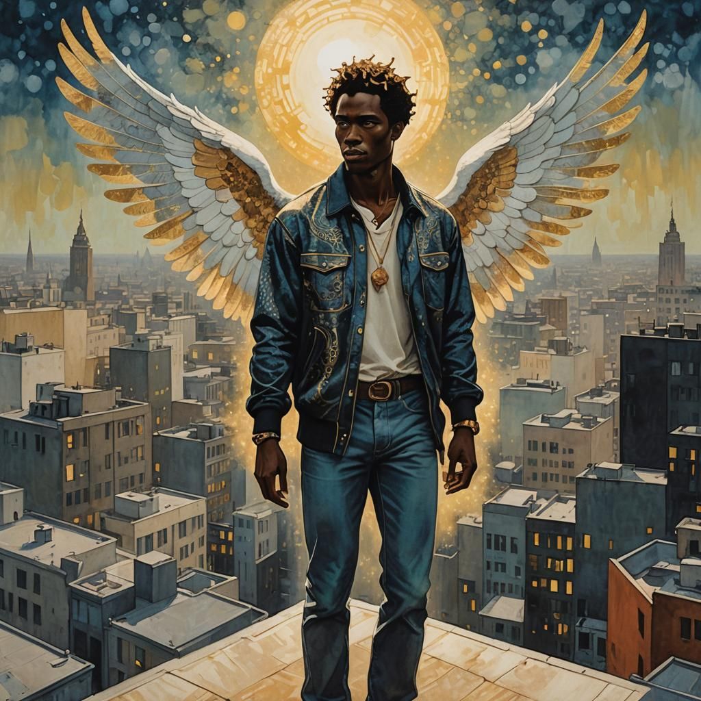 Modern Angel and Devil Aquatint in Klimt Style