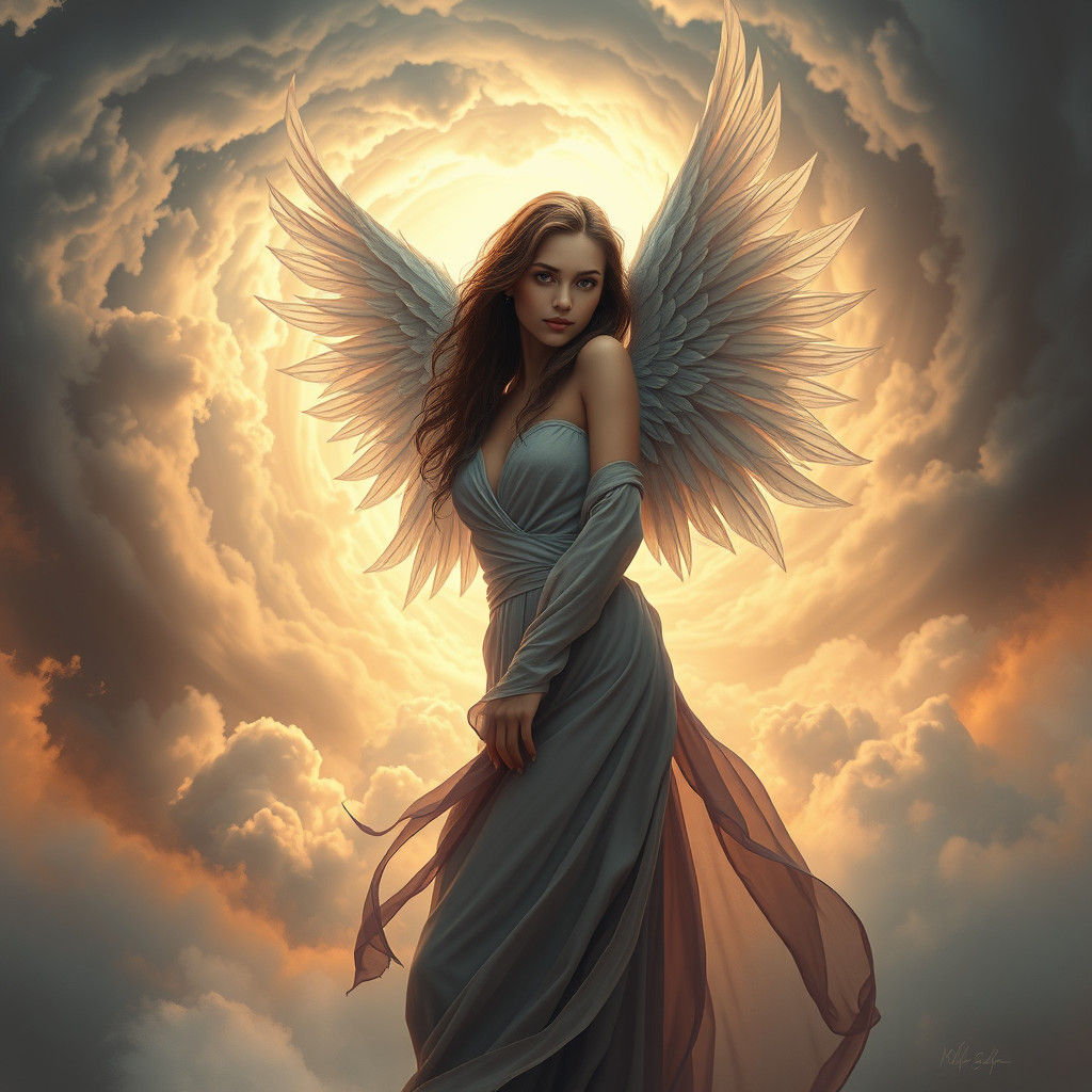 Angel Winged Woman in Dreamlike Matte Painting