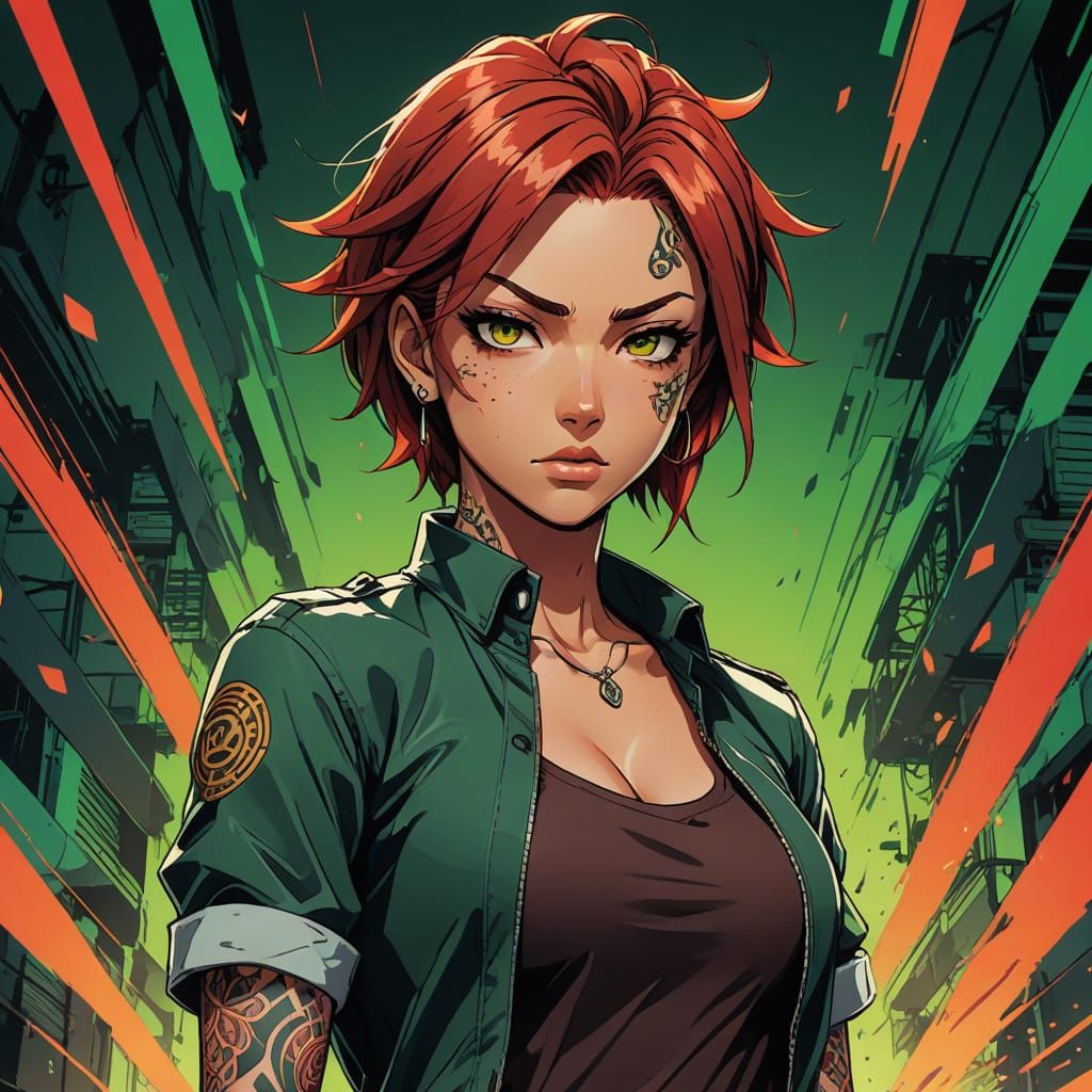 Tough Anime Girl with Vibrant Style