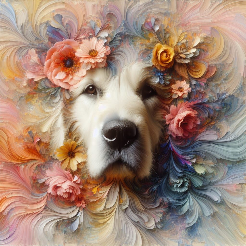 Dreamy Surreal Golden Retriever Portrait in 3D