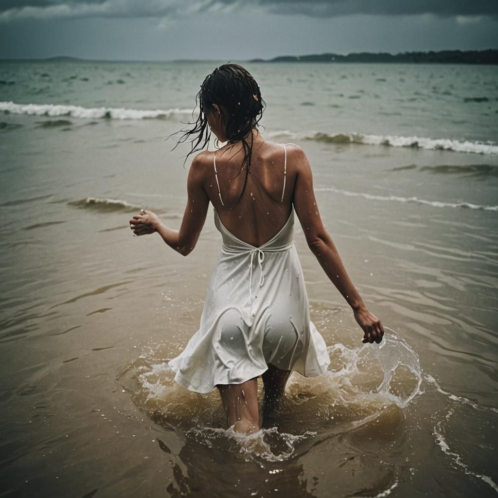 Underwater Woman in Wet Dress: Cinematic Film Still