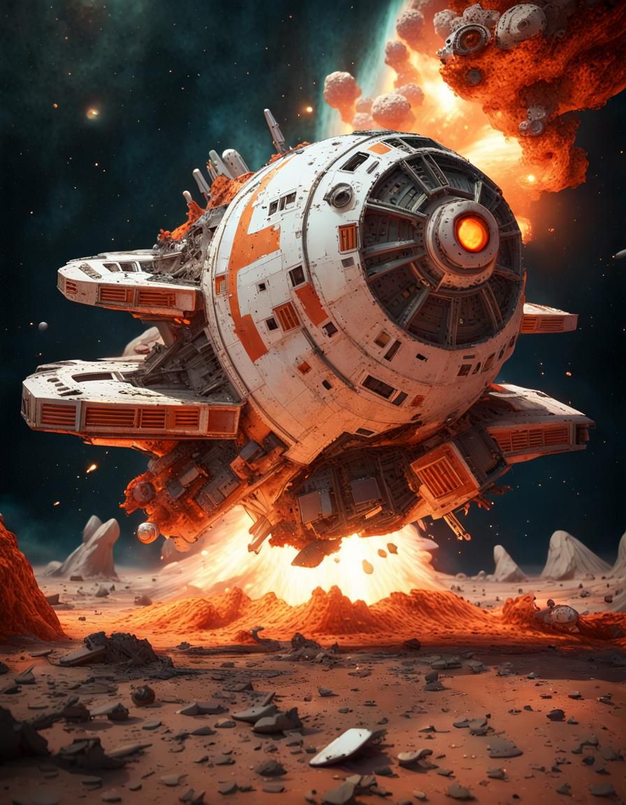 Retro Sci-Fi Starship Crash in Deep Space