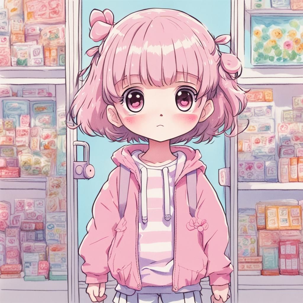 Child in Pastel Anime Style Drawing