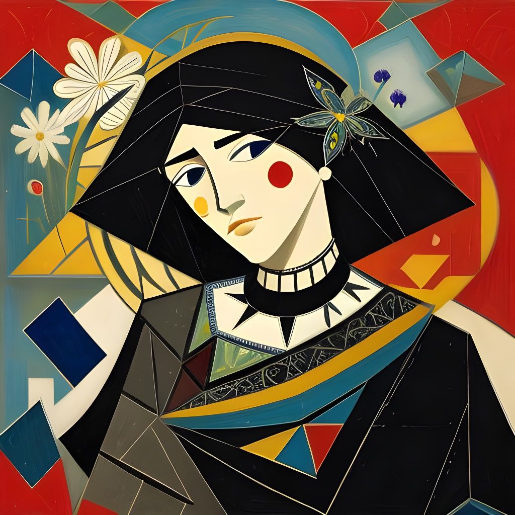 Cubist Face with Flowers and Tears