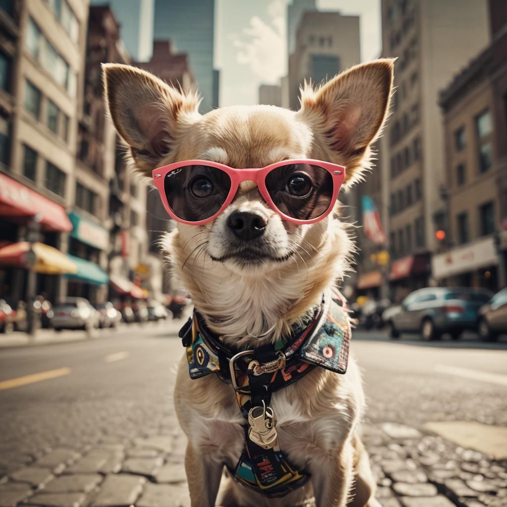 Chihuahua Portrait in Sunglasses, Art Photography Style