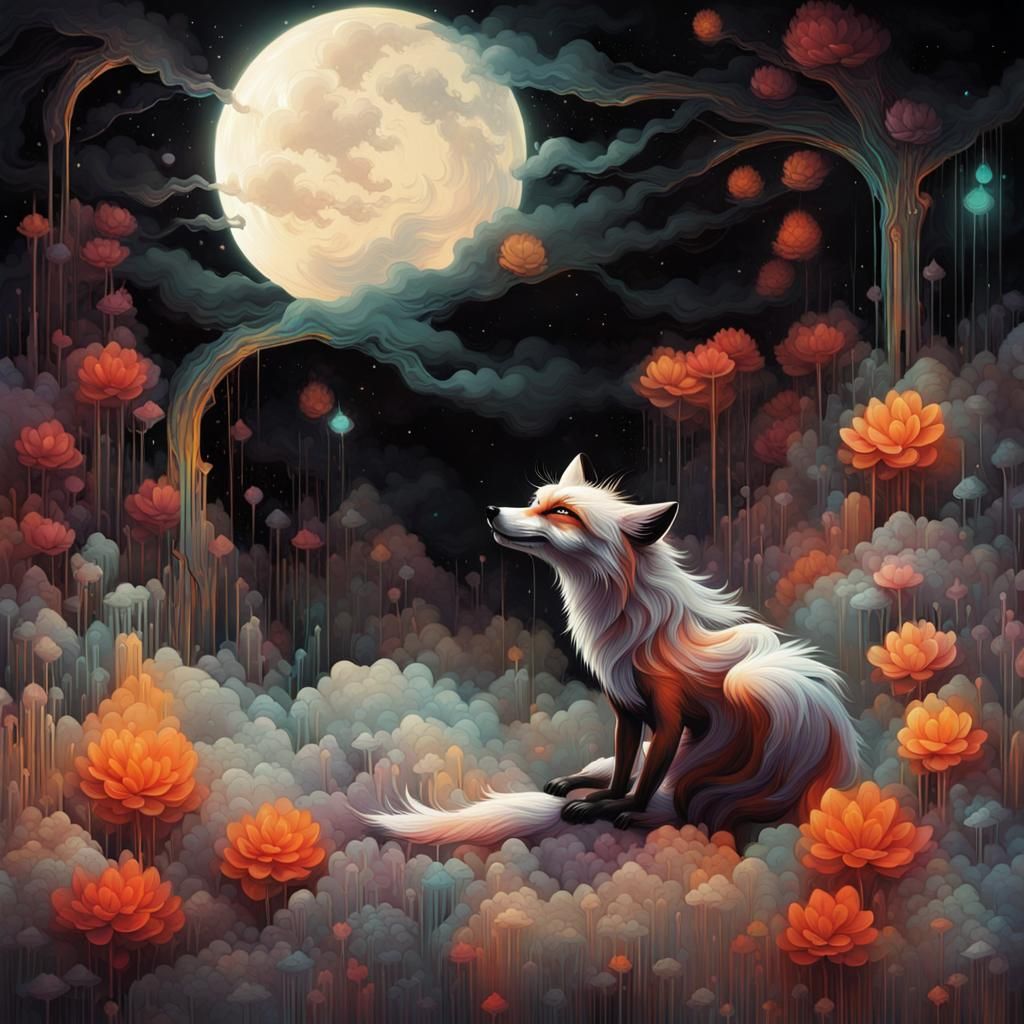 Metallic Fox in Dreamy Graffiti Art Style