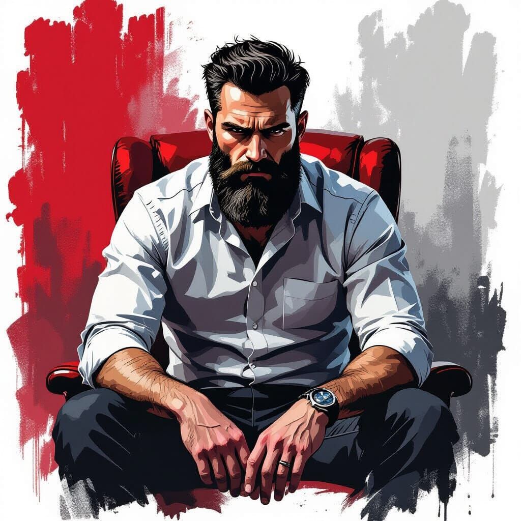 Noir Portrait of a Bearded Man in Stark Chiaroscuro