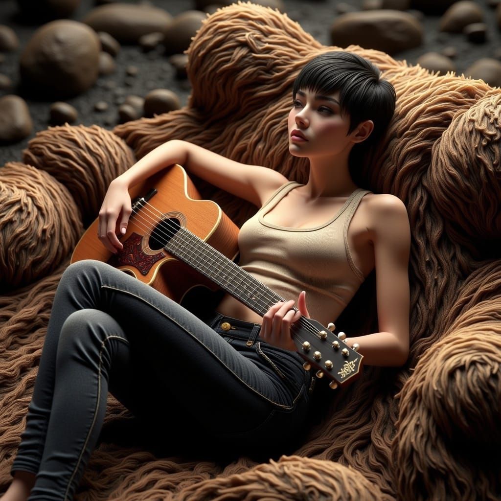 Ethereal Portrait of a Raven-Haired Woman in a Cozy, High-Fr...