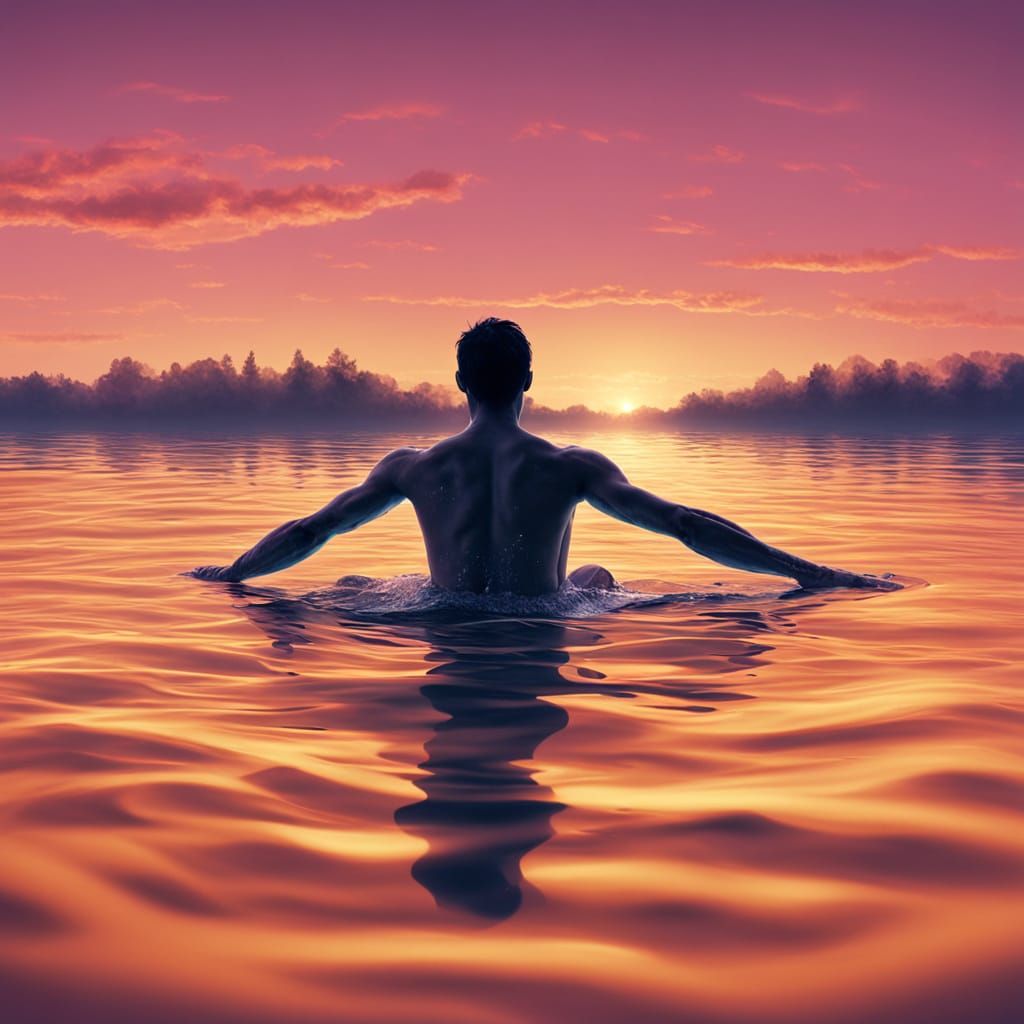 Serene Sunset Lake Scene in Vibrant Digital Art