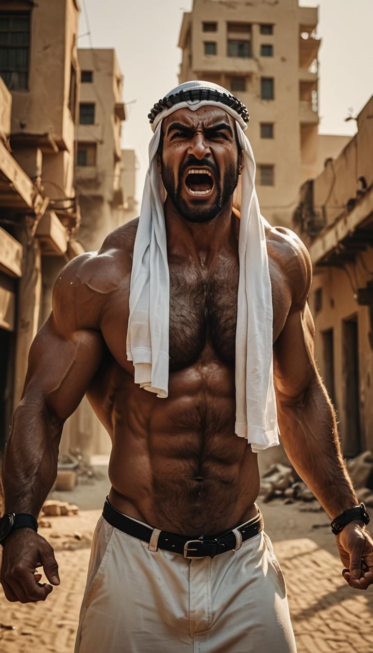 Dramatic Arab Bodybuilder in Film Noir Style